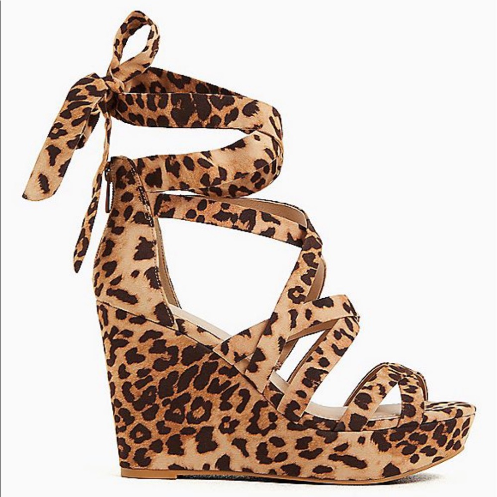 LEOPARD FAUX SUEDE ANKLE WRAP PLATFORM WEDGE (WW)